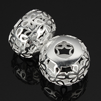 Sterling Silver European Beads, 925 Sterling Silver, Rondelle, plated, with flower pattern & without troll & hollow Approx 4.5mm 
