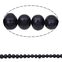 Perlas Patata Freshwater, Perlas cultivadas de agua dulce, Negro, 7-8mm, agujero:aproximado 0.8mm, longitud:aproximado 14 Inch, Vendido por Sarta