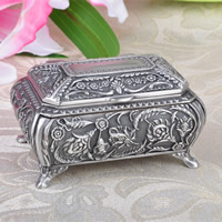 Multifunctional Jewelry Box, Zinc Alloy, with Velveteen, Antique Tin Color Plated, lead & cadmium free 