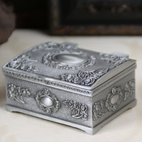 Multifunctional Jewelry Box, Zinc Alloy, with Velveteen, Rectangle, Antique Tin Color Plated, lead & cadmium free 