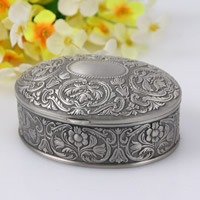 Multifunctional Jewelry Box, Zinc Alloy, with Velveteen, Oval, Antique Tin Color Plated, lead & cadmium free 