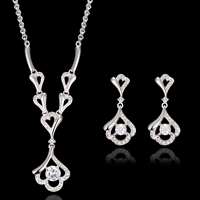 Rhinestone Zinc Alloy Jewelry Set, earring & necklace, with iron chain, stainless steel post pin, with 5cm extender chain, platinum color plated, oval chain & with rhinestone, lead & cadmium free  Approx 17.5 Inch 