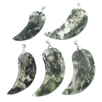 Moss Agate Pendants, with iron bail, Horn, platinum color plated - Approx 
