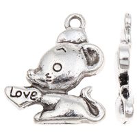 Zinc Alloy Animal Pendants, Mouse, word love, antique silver color plated, lead & cadmium free Approx 1mm, Approx 