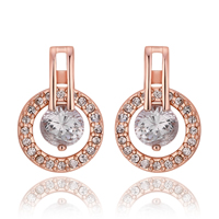comeon® Jewelry Earring, Zinc Alloy, brass post pin, Flat Round, real rose gold plated, with rhinestone 