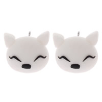 Polymer Clay Stud Earring, iron post pin, Fox, handmade, white and black 