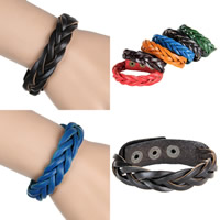 Cowhide Bracelets, zinc alloy snap clasp, antique bronze color plated, braided, mixed colors, lead & cadmium free Approx 9 Inch 