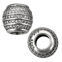 No Troll Thailand Sterling Silver European Beads, Drum, micro pave cubic zirconia & without troll Approx 5mm 
