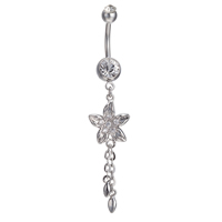 Gets® Jewelry Belly Ring, Brass, Flower, platinum plated, with cubic zirconia & faceted, nickel, lead & cadmium free 