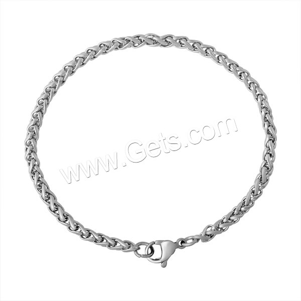 Stainless Steel Chain Bracelets, 304 Stainless Steel, different length for choice & wheat chain, 3mm, Sold By Strand