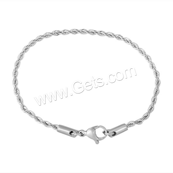 Stainless Steel Chain Bracelets, 316L Stainless Steel, different length for choice & rope chain, 2mm, Sold By Strand