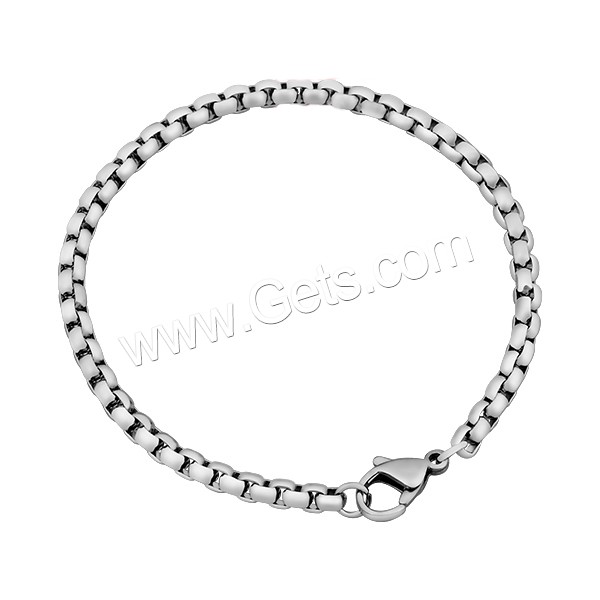 Stainless Steel Chain Bracelets, 304 Stainless Steel, different length for choice & box chain, 3.5mm, Sold By Strand