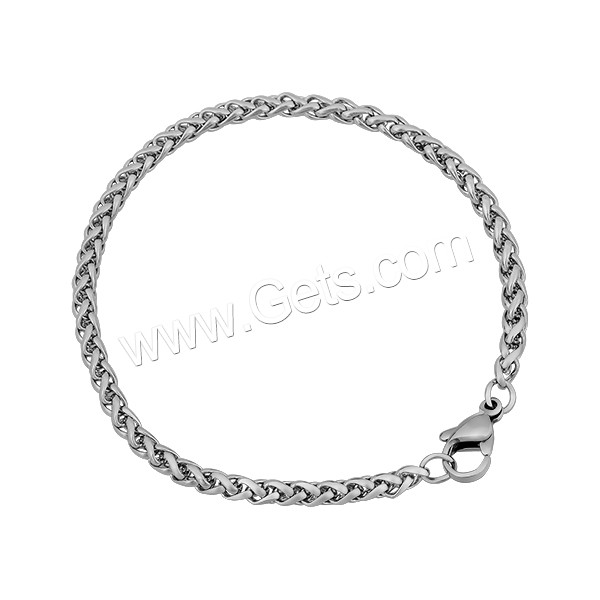 Stainless Steel Chain Bracelets, 316L Stainless Steel, different length for choice & wheat chain, 3mm, Sold By Strand
