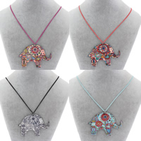 планка Свитер ожерелье, с железный цепи, Слон, принт, с краской & твист овал, Много цветов для выбора длина:Приблизительно 24 дюймовый, продается Strand