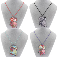 Plank Sweater Necklace, with iron chain, Owl, printing, with painted & twist oval chain Approx 24 Inch 