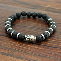 Wrist Mala, Lava, with Zinc Alloy, Buddha, antique silver color plated, natural & Buddhist jewelry, 8mm Approx 7 Inch 