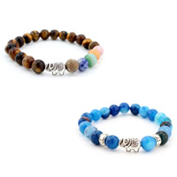Gemstone Bracelets, with Zinc Alloy, Elephant, antique silver color plated, natural 8mm Approx 7 Inch 