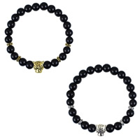 Black Agate Bracelets, with Zinc Alloy, Leopard, plated, natural 8mm Approx 7 Inch 