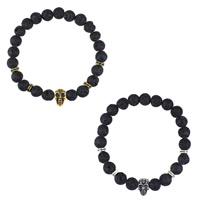Lava Bead Bracelet, with Zinc Alloy, Skull, plated, natural 8mm Approx 7 Inch 