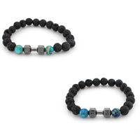 Lava Bead Bracelet, with Impression Jasper & Zinc Alloy, Barbell, plumbum black color plated, natural 8mm Approx 7 Inch 