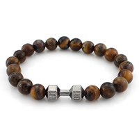 Tiger Eye Stone Bracelets, with Zinc Alloy, Barbell, plumbum black color plated, natural, 8mm Approx 7 Inch 