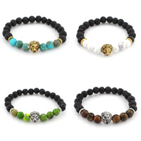 Lava Bead Bracelet, with Gemstone & Zinc Alloy, Lion, plated, natural 8mm Approx 7 Inch 