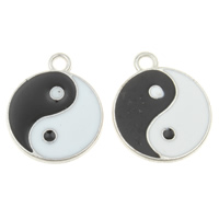 Zinc Alloy Enamel Pendants, Flat Round, platinum color plated, double-sided enamel & ying yang, lead & cadmium free Approx 2mm 