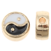 Enamel Zinc Alloy Beads, Flat Round, gold color plated, ying yang, lead & cadmium free Approx 1mm 