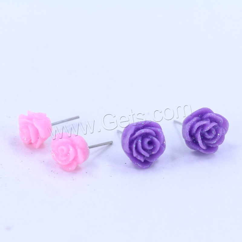 Resin Stud Earring, iron post pin, Flower, platinum color plated, different size for choice & colorful powder, mixed colors, 12Pairs/Bag, Sold By Bag