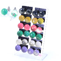 Resin Stud Earring, iron post pin, Dome, platinum color plated, faceted & colorful powder, mixed colors, 10mm 
