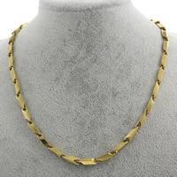 Collar de cadena de acero inoxidable, chapado en color dorado, cadena de la barra, 16x5mm, longitud:aproximado 19 Inch, Vendido por Sarta
