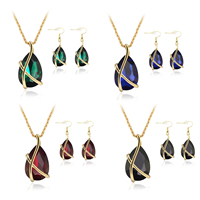 Fashion Zinc Alloy Jewelry Sets, earring & necklace, with plastic earnut & iron chain & Crystal, brass earring hook, with 5cm extender chain, Teardrop, gold color plated, rope chain & faceted lead & cadmium free  Approx 17.5 Inch [