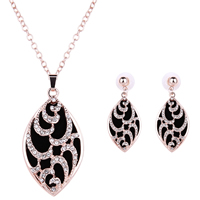 Resin Jewelry Sets, Zinc Alloy, earring & necklace, with plastic earnut & iron chain & Resin, stainless steel post pin, with 5cm extender chain, Horse Eye, rose gold color plated, oval chain & with rhinestone, black, lead & cadmium free  Approx 16.5 Inch 
