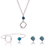 Crystal Jewelry Sets, Zinc Alloy, bangle & earring & necklace, with iron chain & Crystal, stainless steel post pin, Cube, platinum color plated, oval chain & faceted & with rhinestone, lead & cadmium free  Inner Approx 55mm Approx 6.5 Inch, Approx  17.5 Inch 