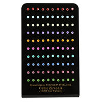 Edelstahl CZ Stud Ohrring, mit kubischem Zirkonia & Knistern, gemischte Farben, 4x4.5x13mm, 50PaarPärchen/Box, verkauft von Box