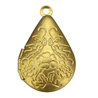 Brass Locket Pendants, Teardrop, plated, with flower pattern Approx 1.5mm, Inner Approx 