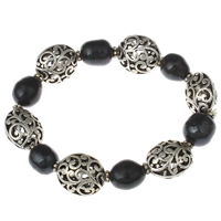 Cultured Freshwater Pearl Brass Bracelet, with Brass, antique silver color plated, dyed & hollow, black, 9-10mm Approx 6 Inch 