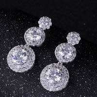 Cubic Zircon Brass Earring, Flat Round, platinum plated, with cubic zirconia, clear, nickel, lead & cadmium free 