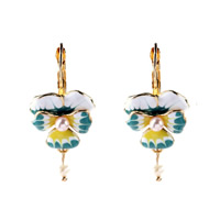 Zinc Alloy Leverback Earring, with Glass Pearl, brass earring lever back clip, Flower, gold color plated, enamel 