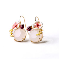 Resin Zinc Alloy Earring, with Resin, brass earring hook, gold color plated, enamel & faceted & with rhinestone 
