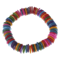 Dyed carcasa pulsera, Nácar, Redondo aplanado, multicolor, 11x2mm, longitud:aproximado 7 Inch, Vendido por Sarta