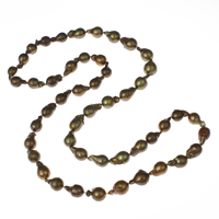 Natural Freshwater Pearl Long Necklace, Keshi, coffee color, 10-11mm Approx 31 Inch 