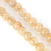 Rutilquarz Perlen, Rutilated Quarz, rund, natürlich, 6.5mm, Bohrung:ca. 0.5mm, Länge:ca. 15.5 ZollInch, ca. 60PCs/Strang, verkauft von Strang