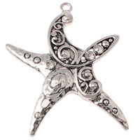 Zinc Alloy Animal Pendants, Starfish, antique silver color plated, with rhinestone, lead & cadmium free Approx 2mm 