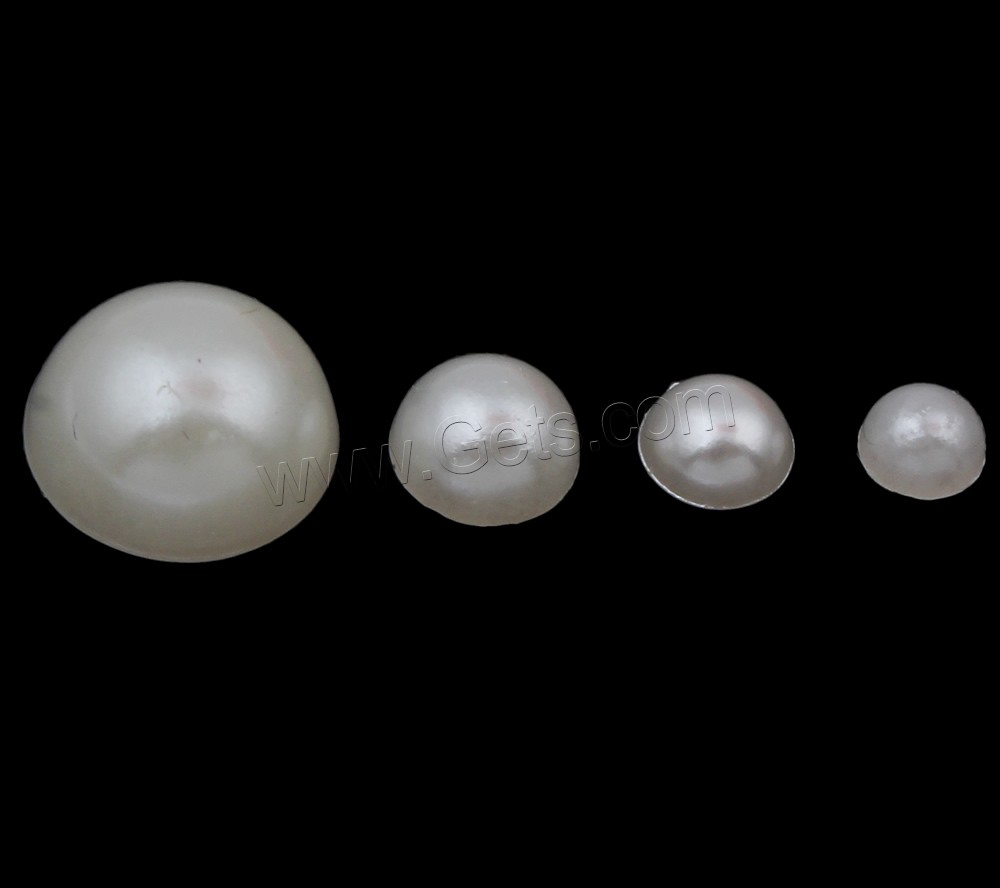 ABS plástico cabujón perla, Perlas de plástico ABS, con OPP, Cúpula, diverso tamaño para la opción & espalda plana, Blanco, Vendido por Bolsa