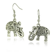Zinc Alloy Drop Earring, stainless steel earring hook, Elephant, antique silver color plated, hollow 