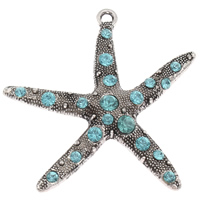 Zinc Alloy Animal Pendants, Starfish, antique silver color plated, with rhinestone, lead & cadmium free Approx 3mm 