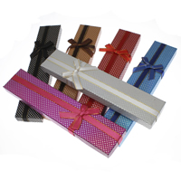 Cardboard Necklace Box, with Sponge & Satin Ribbon, Rectangle, with round spot pattern 