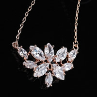 Brass Cubic Zirconia Necklace, with 5cm extender chain, Flower, real rose gold plated, oval chain & with cubic zirconia & faceted, nickel, lead & cadmium free, 27mm Approx 15.5 Inch 