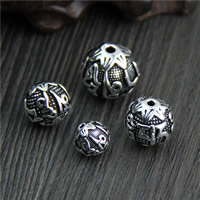 Thailand Sterling Silver Beads, Round, om mani padme hum 